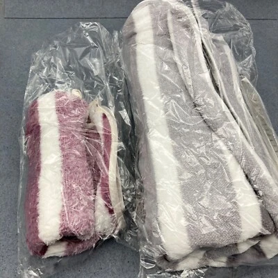 Juego de toalla de baño ondulada a rayas gris gris púrpura blanco microfibra suave Foto 1 de 3