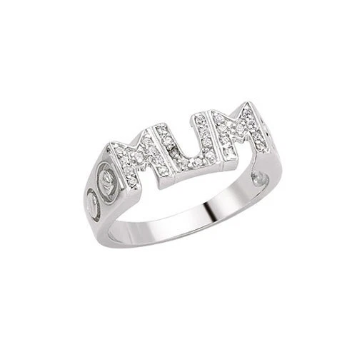 Sterling Silver Cubic Zirconia  ' MUM ' ring with screw motif - Image 1 of 1