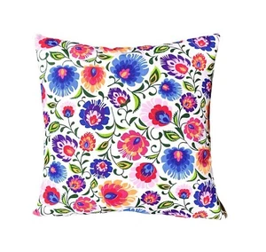 576. Folk Flowers on White 100% Cotton Cushion Cover.Various sizes - Picture 1 of 2