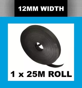 25m Hook and Loop Roll 25 Metre 12mm Heavy Duty Black Nylon Cable Tie Fastener - Picture 1 of 1