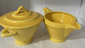 1936 Set Harlequin sugar & creamer Homer Laughlin On Yellow Fiesta Tray 4 Piece - Picture 1 of 10