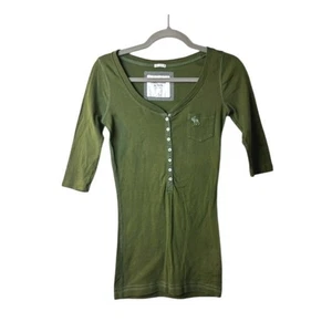 Y2K Abercrombie Fitch Womens M Gray Fitted Henley Babydoll Bella Swan Mallcore - Picture 1 of 6