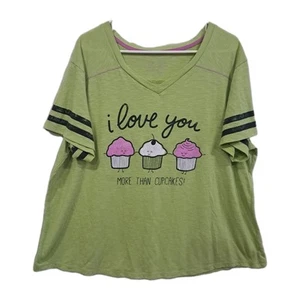 Secret Treasures Womens Pajama Top 2X Plus Green I Love You More Than Cupcakes - Picture 1 of 21