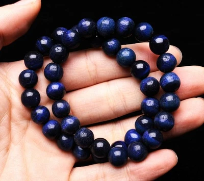 10毫米2件装天然蓝色老虎眼水晶宝石圆珠手链AAA — 第 1/4 张图片