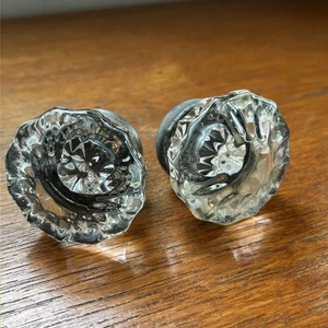 Vintage Reclaimed Salvage 12 Point Clear Crystal Glass Door Knobs - Picture 1 of 8