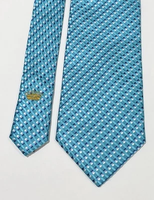 Corbata clásica a cuadros geométrica Countess Mara 100 % seda 58” verde azulado blanco Foto 1 de 4