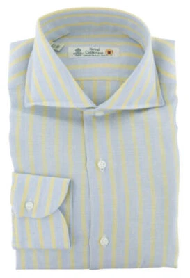 Camicia Da Uomo In Lino A Righe Blu Chiaro - X Slim - (92) - Immagine 1 di 4