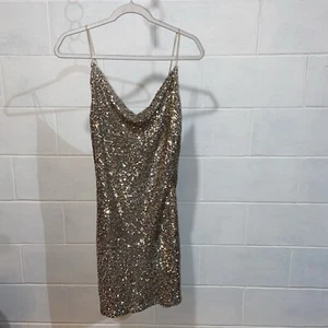 Generation Love Women Maris Sequin Dress MEDIUM Pale Gold Cocktail Party Disco - Picture 1 of 6