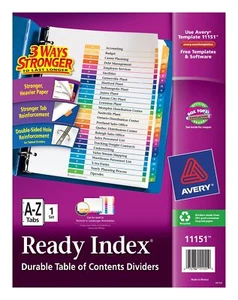 Avery Ready Index A-Z 26 Tab Customizable Table of Contents Dividers (11151) - Picture 1 of 1