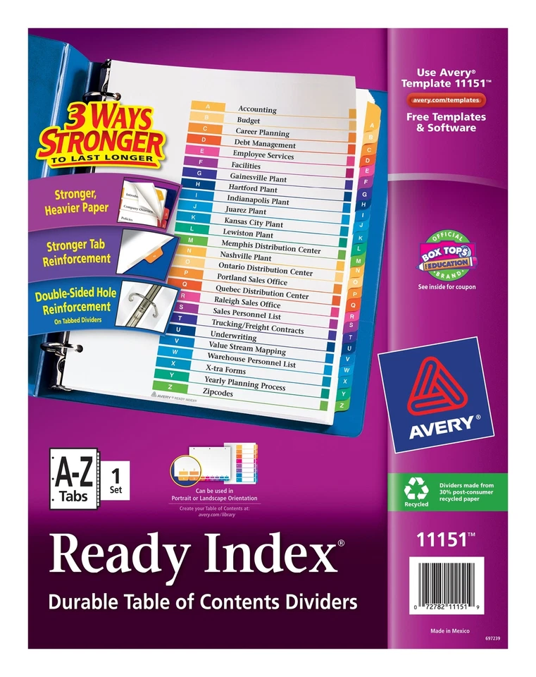 Avery Ready Index A-Z 26 Tab Customizable Table of Contents Dividers (11151) - Image 1 of 1