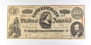 1863 $100 Confederate States Of America T-56 Large Note *8545 - Picture 1 of 3