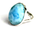 Charming Design Natural Sky Blue Larimar .925 Sterling Silver Ring #7.5