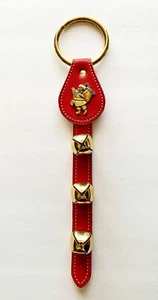 RED LEATHER SANTA CLAUS BELL STRAP WITH BRASS PLATED BELLS - Picture 1 of 1
