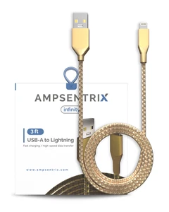 AmpSentrix - Cable de iluminación USB tipo A de 3 pies sin MFI (infinito) (oro) - Imagen 1 de 4