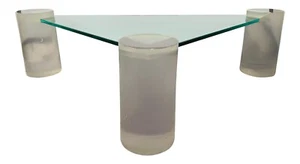 Triangle Lucite and Glass Coffee Table In the Manner of Karl Springer - Picture 1 of 11