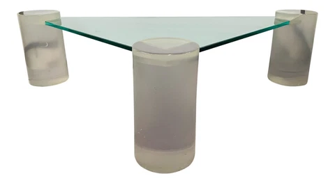 Triangle Lucite and Glass Coffee Table In the Manner of Karl Springer Cover