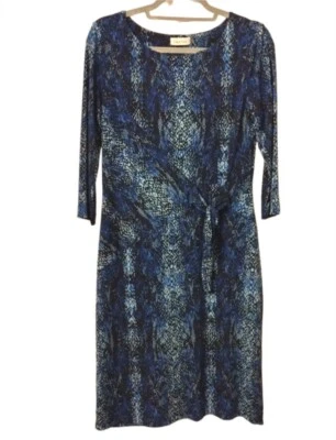 Calvin Klein Dress Size 10 Blue Waist Tie Sheath Animal Print Women's Workwear  - Изображение 1 из 4