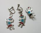 Navajo Sterling Turquoise Earrings & Pin Dancing Figure