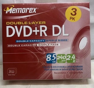 Memorex DVD+R DL 8.5 GB Double Layer Blank DVD 3 Pack New Factory Sealed Discs - Picture 1 of 2