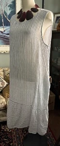 FRANCESCA BETTINI Gray & White Striped Linen Dress Plus Size 3X - Picture 1 of 5