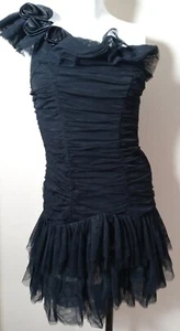 Steppin Out Prom Dress 3/4 Black Ruffle Tulle Flowers Sleeveless 1 shoulder - Picture 1 of 12