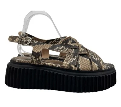 AGL Violante Platform Slingback Sandal Sz 40.5   Snake Print Leather $465 Italy - Image 1 of 4