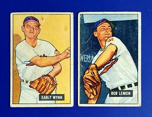 1951 Bowman 2x LOT Both HOF Early Wynn #78 Bob Lemon #53 Indians BV $200 GWCARDS