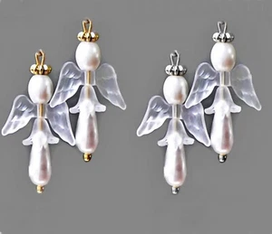 Earrings White pearl Angel, choose clip on or pierced, Christmas - Picture 1 of 3