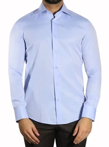 Slim-fit men's shirt + cloth long sleeve 39/40 size M medium blue - Picture 1 of 4