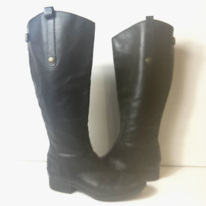 Sam Edelman Womens Sz 8.5M Wide Calf Black Knee High Riding Casual Boots Leather
