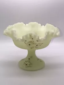 Vintage Pudding Glas Kompott Rüschenrand handbemalt floral signiert ~ wie besehen - Bild 1 von 12