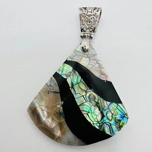 Perlmutt-Anhänger Unikat Edelstahl mit filigraner Designer Schmuck Stück - Bild 1 von 3