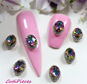 3D Nail Art Plata Negro AB Holográfico Estrás Marco Joya Gemas Aleación Metal - Imagen 1 de 4