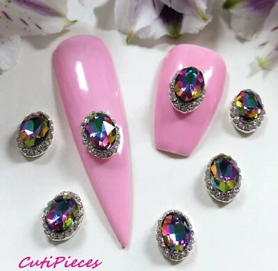 3D Nail Art Silver Black AB Holographic Rhinestone Frame Jewel Gems Alloy Metal - Image 1 of 4