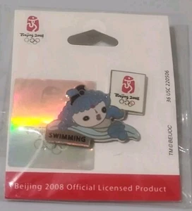 2008 Beijing Olympics Mascot Enamel Pin Pinback For Swimming. - Picture 1 of 3