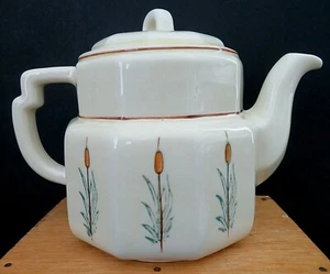 Vintage PORCELIER Coffee/Tea Pot w/Lid Vitreous China Cattail Pattern 1 Qt. EVC - Picture 1 of 8
