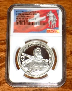2022 Switzerland S50F Swiss Shooting Festival Uri Hab-116a Coin NGC PF70 ULCAMEO - Picture 1 of 4