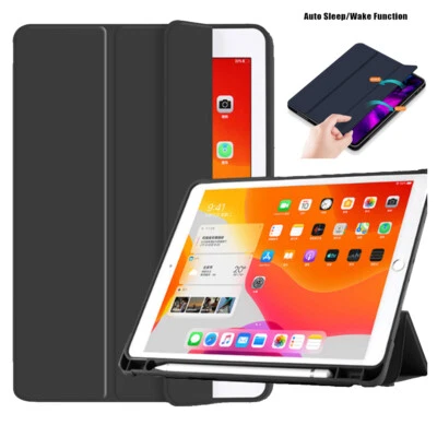 Trifold Cover For iPad 9/8/7/6/5th Gen Air Mini A17 Pro Clear Back Pencil Holder - Image 1 of 4