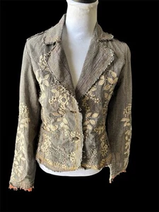 Vtg Y2K DB Sport Stud Embroidered Boho Embroidered Fitted Plaid Blazer Jacket M - Picture 1 of 13
