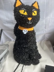 Gatto Tinsel Nero 20" Gatto Spettrale 3D Decorazione Halloween Testa Si muove Bersaglio 2022 - Foto 1 di 8