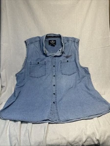 Harley Davidson Distressed Denim Sleeveless Cruising Garage Shirt - Size 3XL - Imagen 1 de 6