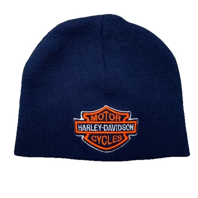Vintage Harley-Davidson Navy Blue Knit Beanie Cap Hat Embroidered Logo - Image 1 of 4