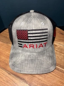 Gorra Ariat Snapback Gris Jaspeado Bandera Escudo Logo Camionero Malla Ropa de Trabajo Para Hombres - Imagen 1 de 10
