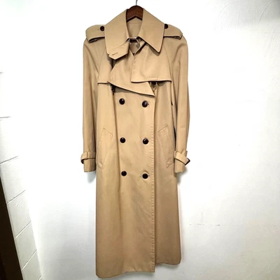 Vintage Étienne Aigner Trench Coat Womens 10 Tan Belted Long Double Breasted 80s - Image 1 of 4