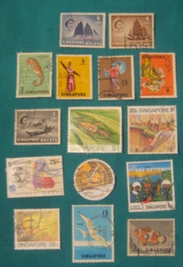 Singapore-Lot of 15 Used Single Stamps from Singapore-Nice Variety - Picture 1 of 2