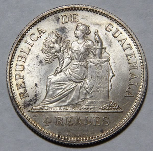 1894 H Guatemala 4 Reales UNC Nice Luster -5208- - Picture 1 of 2