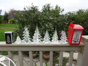 6 Vtg MCM Sylvestri & Others Glass Crystal Christmas Tree Collection 6"-7.75" - Picture 1 of 7