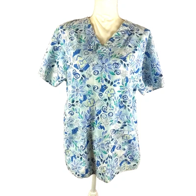Blusa Médica Crest para Mujer Talla Mediana Azul Flores Foto 1 de 4
