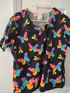 Trust Your Journey 3 Pocket Black Scrub Top w Autismus Hearts Size M - Bild 1 von 1