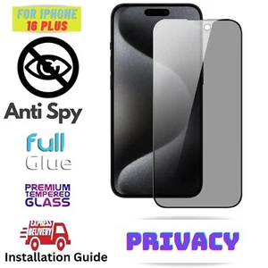 Privacy Tempered Glass Screen Protector For iPhone 16 Plus - Picture 1 of 3